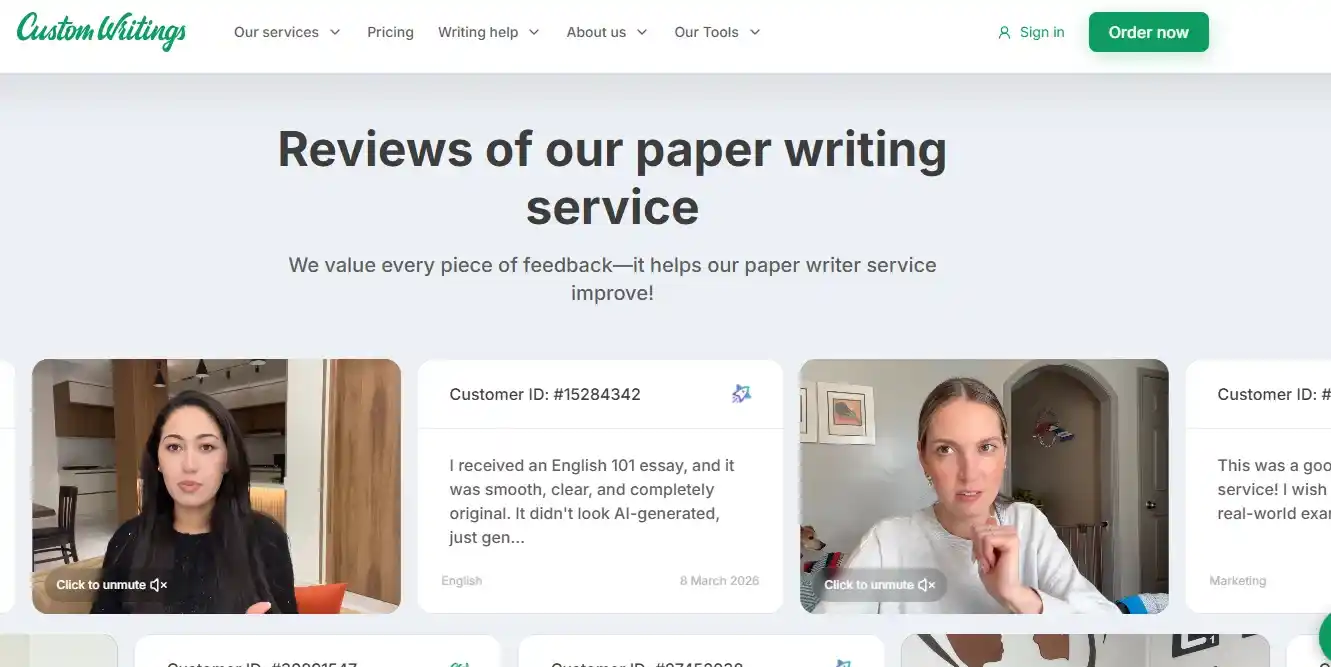 CustomWritings website interface screenshot