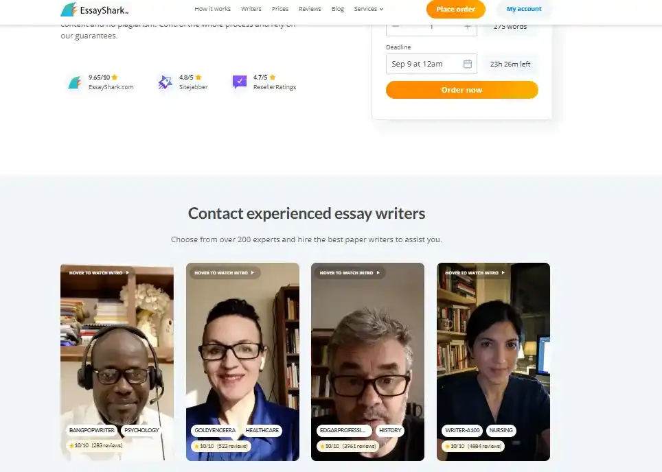 EssayShark website interface screenshot